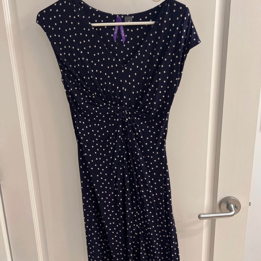 Navy polka dot maternity dress